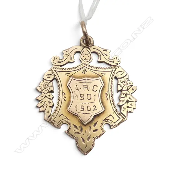 NZ COLONIAL 9ct ROSE GOLD ROWING REGATTA 1901/1902 FOB MEDALLION. 9.23gms