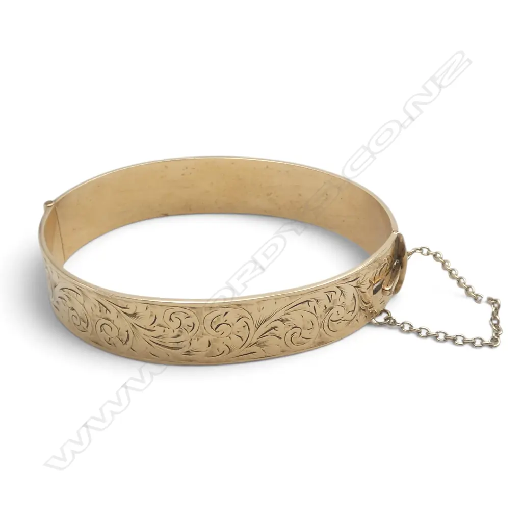 ROLLED GOLD BANGLE, stamped 1/5th gold bronze core, 23.8gm, misshapen Image 1++