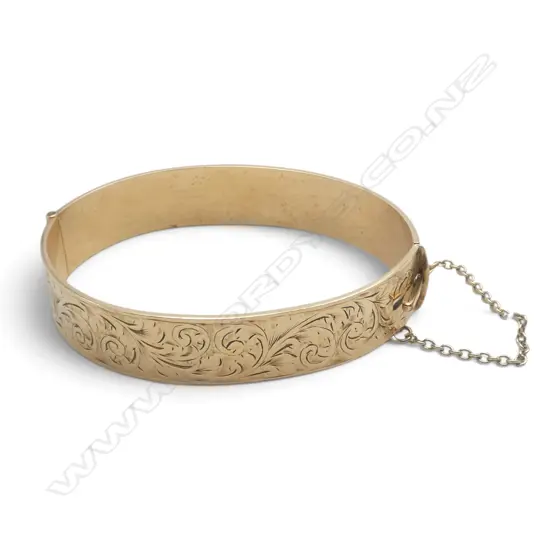 ROLLED GOLD BANGLE, stamped 1/5th gold bronze core, 23.8gm, misshapen