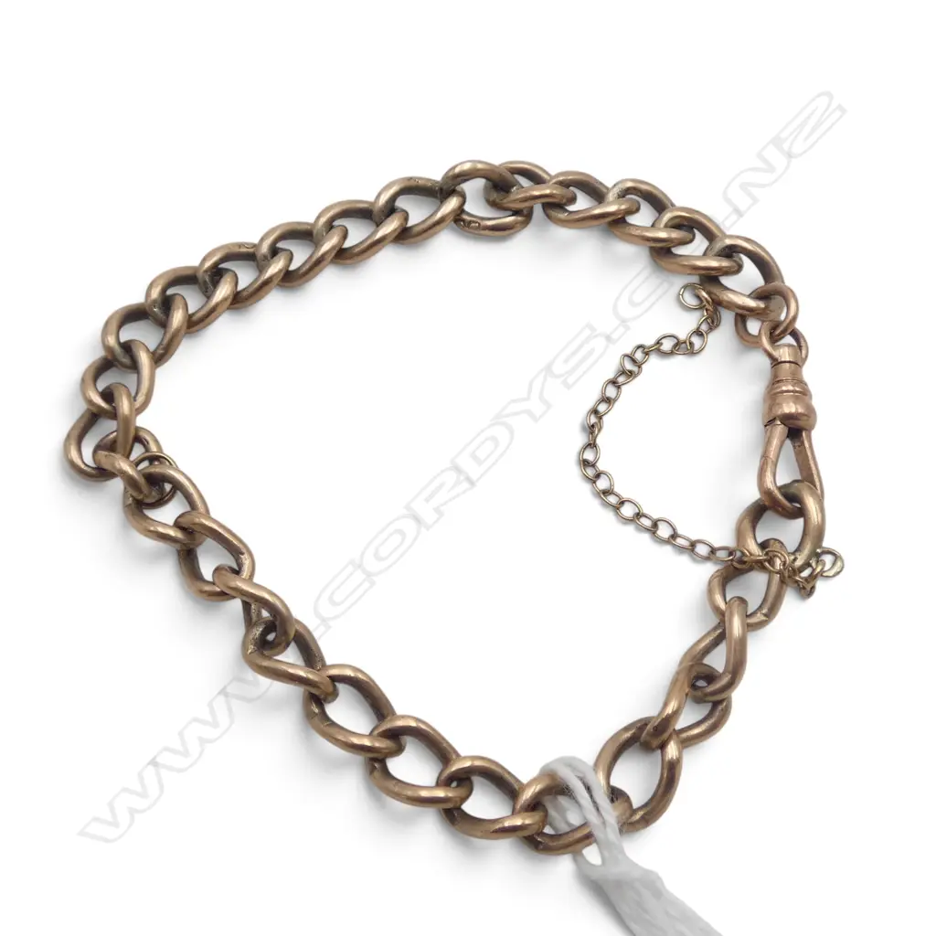 9ct Y/GOLD CURB LINK BRACELET w. DOG CLIP L.95mm 15.22gms Image 1++