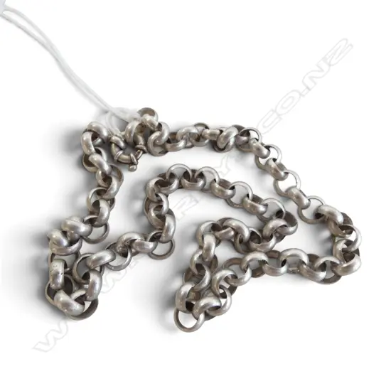 SILVER BELCHER LINK NECKLACE ring sprung clasp. L.440mm. 43.7gms