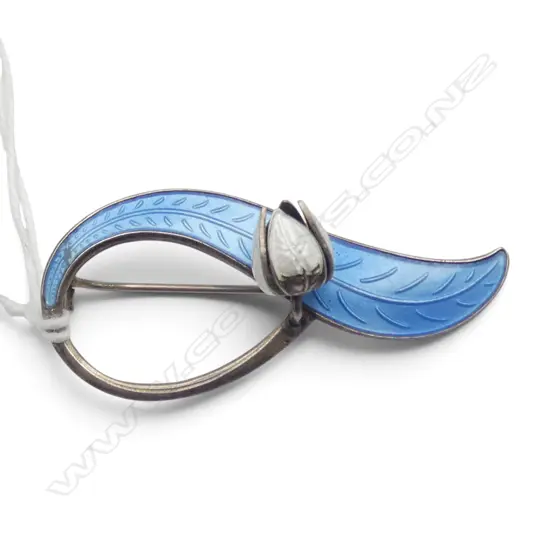 NORWAY STERLING SILVER & ENAMEL leaf & flower BROOCH SMALL FAULT