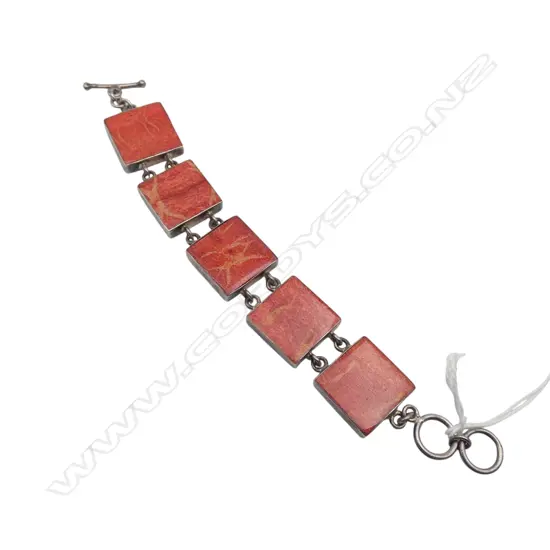 ORANGE/RED ENAMEL/ACRYLIC SQUARE PANELLED BRACELET