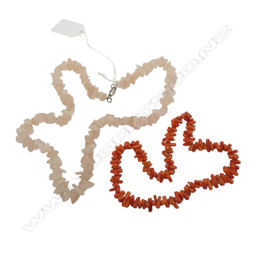 VINTAGE CORAL LENGTH & PINK QUARTZ NECKLACE, L.150MM L.240MM Image 1++