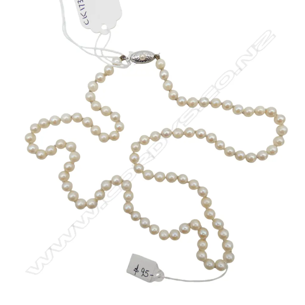 STRAND OF HAND KNOTTED CULTURED PEARLS S/SILVER CLASP L290MM Image 1++