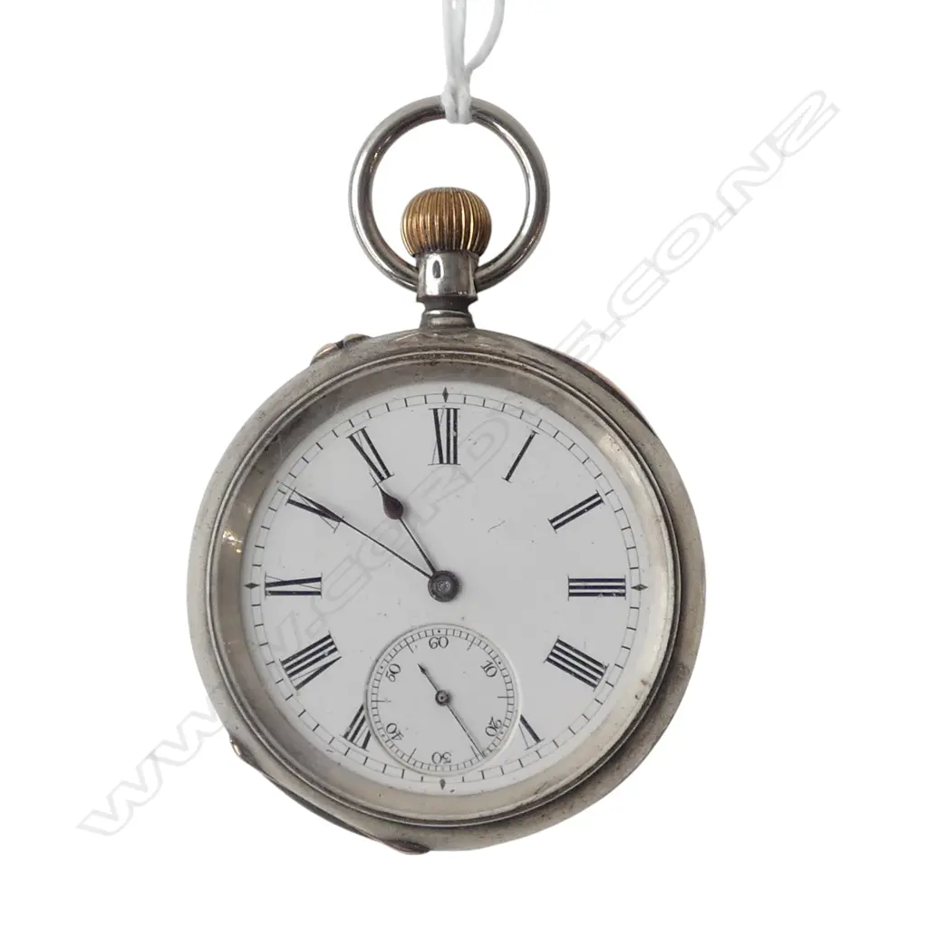 Early 20thC SILVER OPEN FACE POCKET WATCH stamped 'Argent 935' running Image 1++