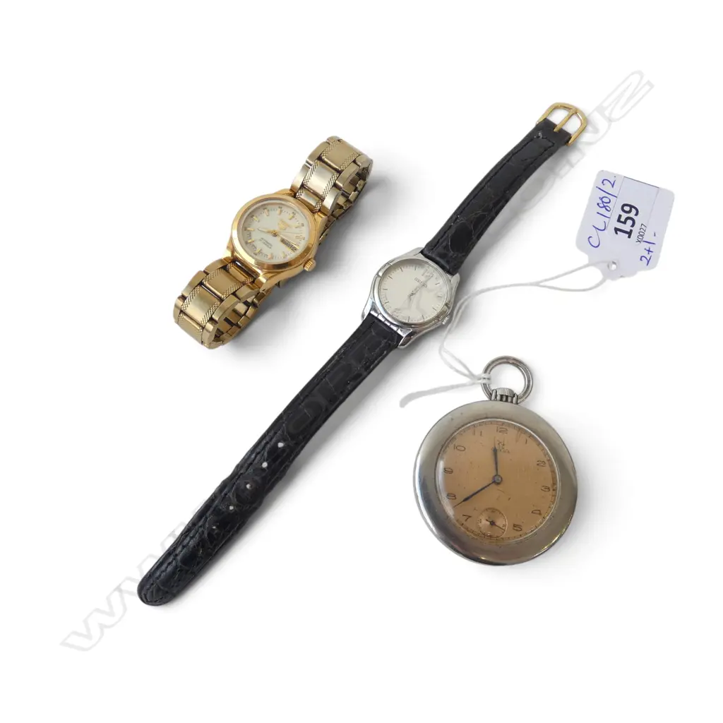 2 SEIKO WRIST WATCHES + OMEGA POCKET WATCH Image 1++