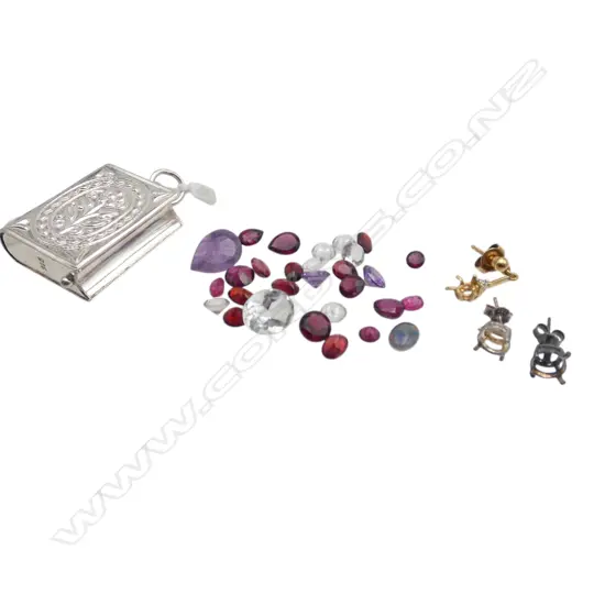 ASST. GEMSTONES & 925 SILVER BOOK PENDANT 30x25mm