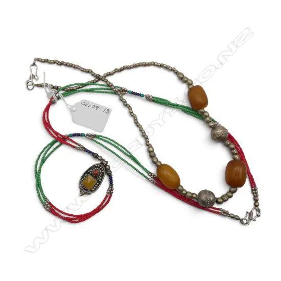 2 ETHNIC SILVER & BEAD NECKLACES
