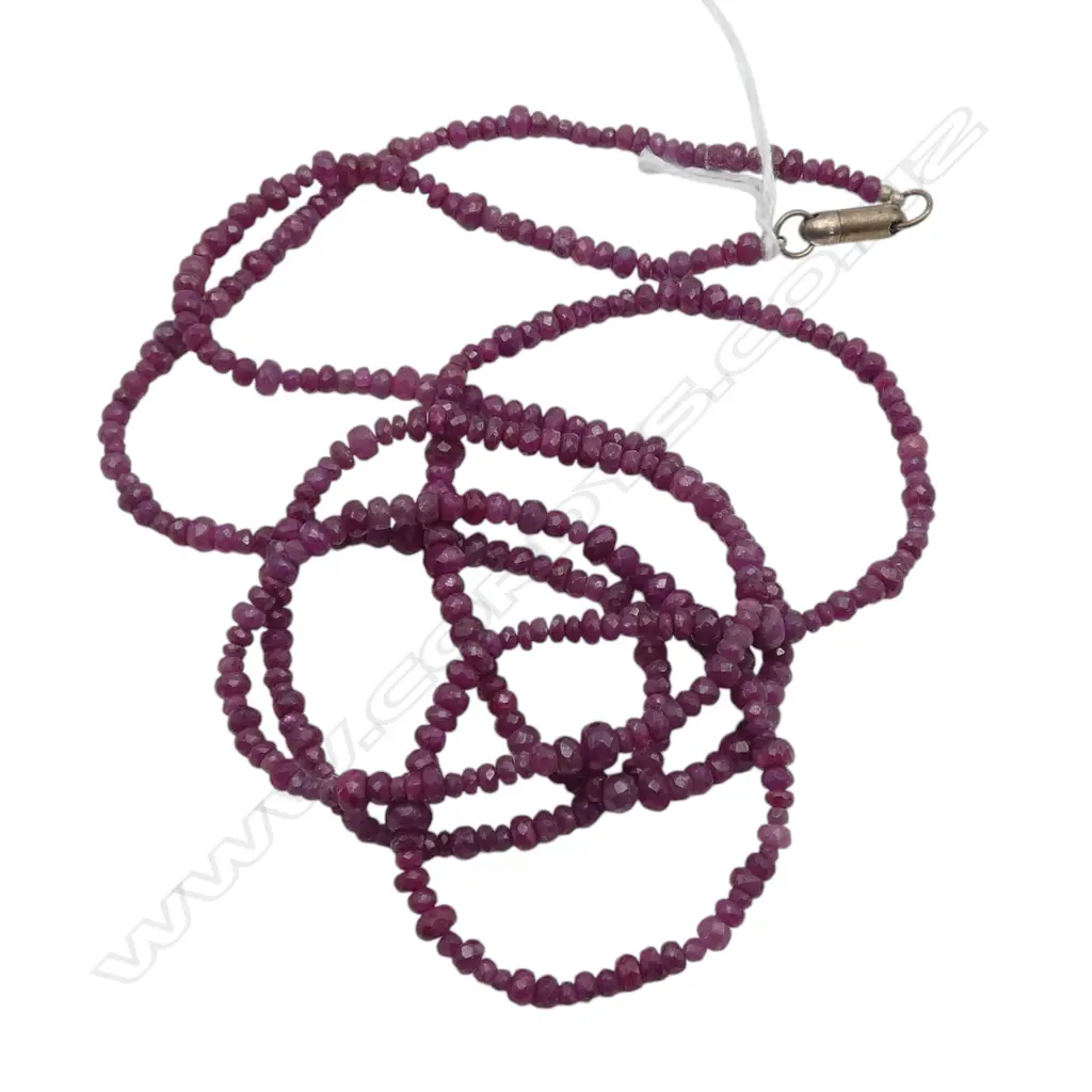 OPERA LENGTH RUBY BEAD NECKLET 180cts TW with silver magnetic clasp, 2008 valuation L.500mm Image 1++