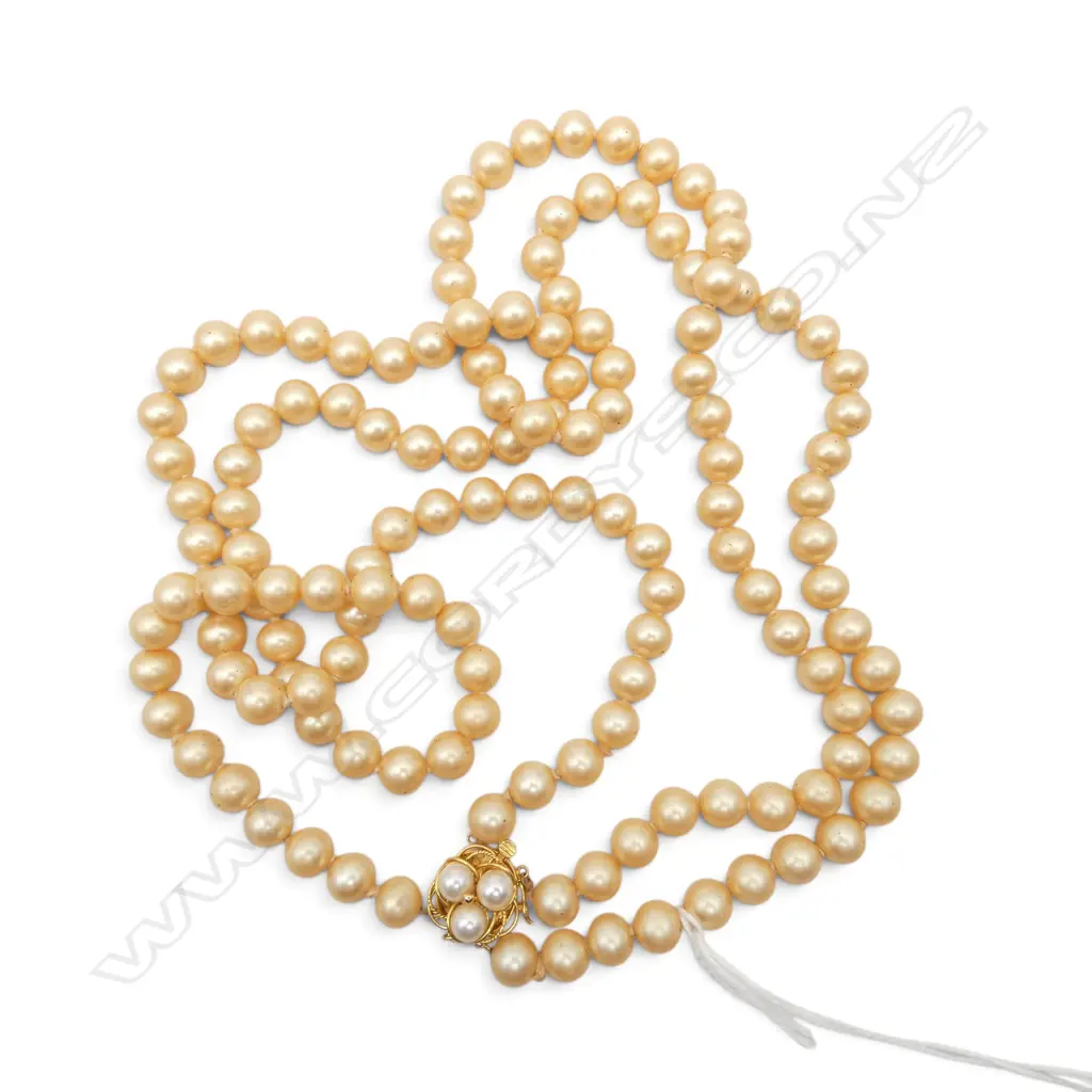 DOUBLE STRAND  SIMULATED PEARL NECKLACE w. 14CT CLASP L.570mm Image 1++