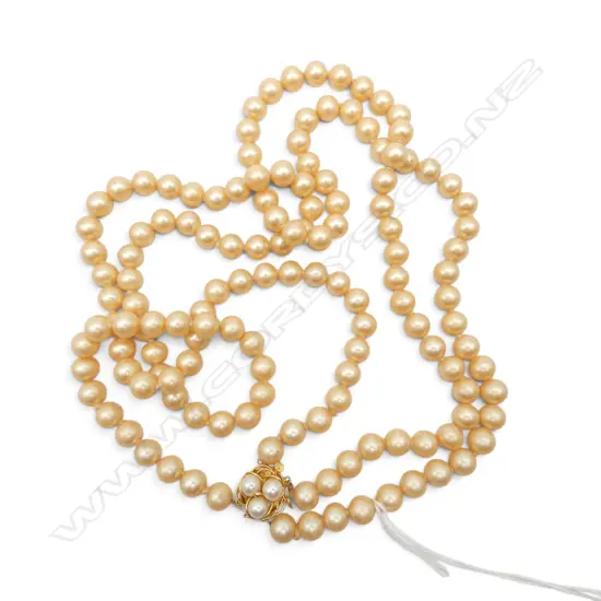 DOUBLE STRAND  SIMULATED PEARL NECKLACE w. 14CT CLASP L.570mm