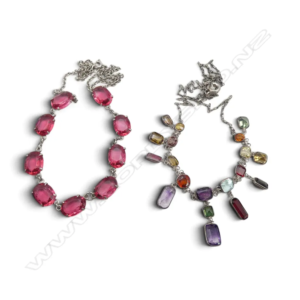 2 VINTAGE SILVER & GEMSTONE NECKLACES Image 1++