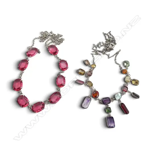 2 VINTAGE SILVER & GEMSTONE NECKLACES