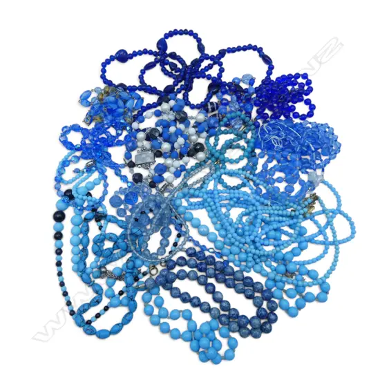 ;LARGE BAG OF VINTAGE BLUE BEAD NECKLACES