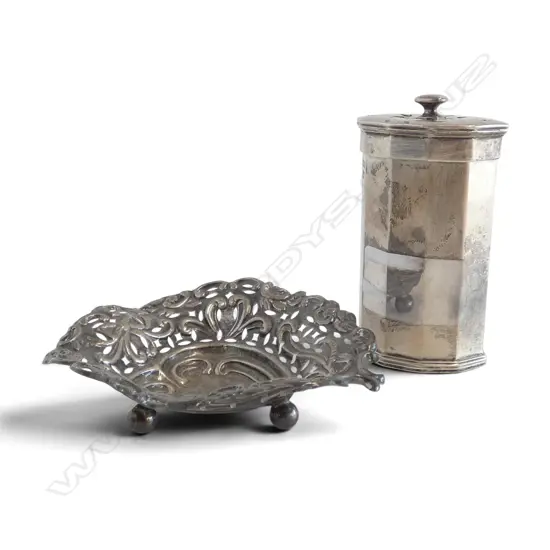 2 PCES STG SILVER, LIDDED CONTAINER (B'HAM 1932) H.75mm, DISH 76gms