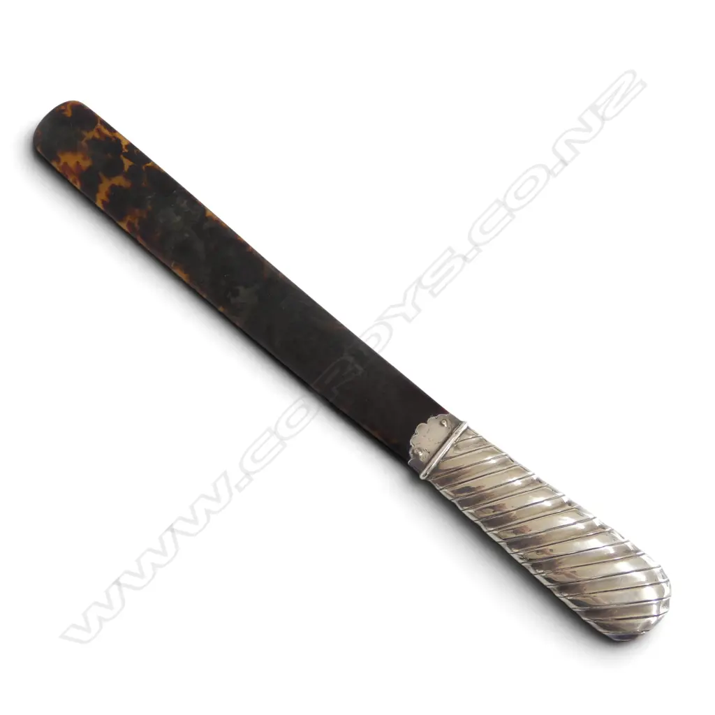 VICTORIAN TURTLE SHELL & STG SILVER HANDLED PAGE TURNER, BIRMINGHAM 1887, L.440mm Image 1++