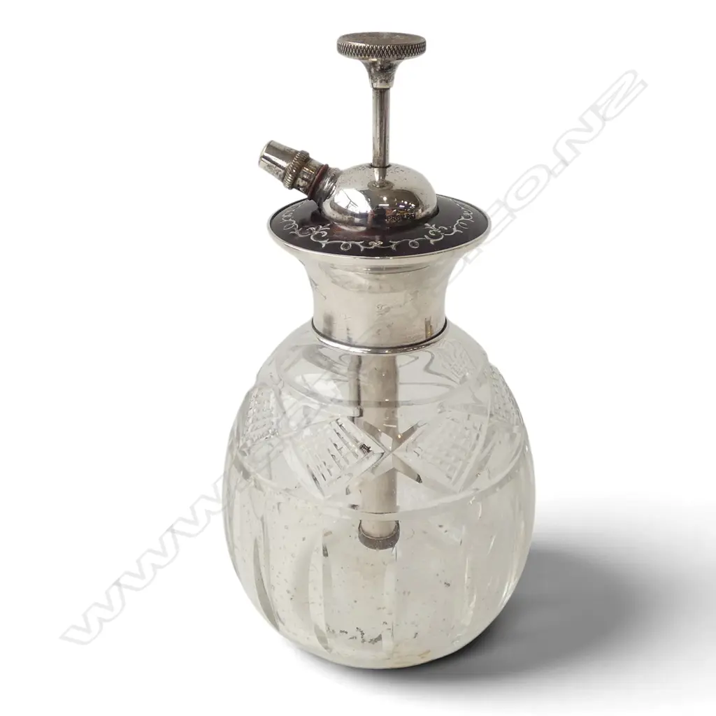 STG SILVER & TURTLE SHELL CUT CRYSTAL SCENT BOTTLE H.130mm Image 1++