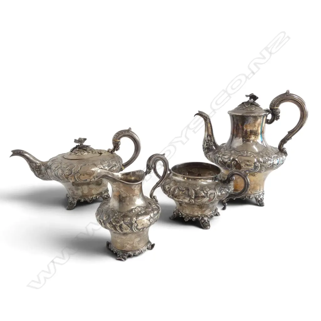 Victorian four piece silver tea and coffee service. London 1842. Some faults. Total 1974gms. Image 1++