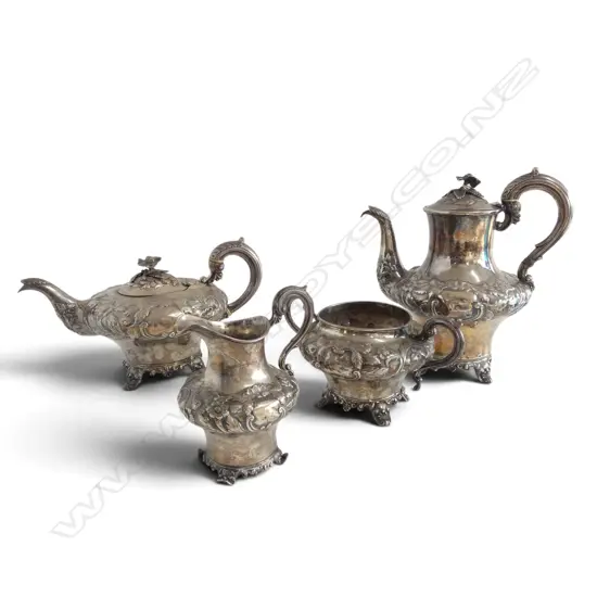 Victorian four piece silver tea and coffee service. London 1842. Some faults. Total 1974gms.