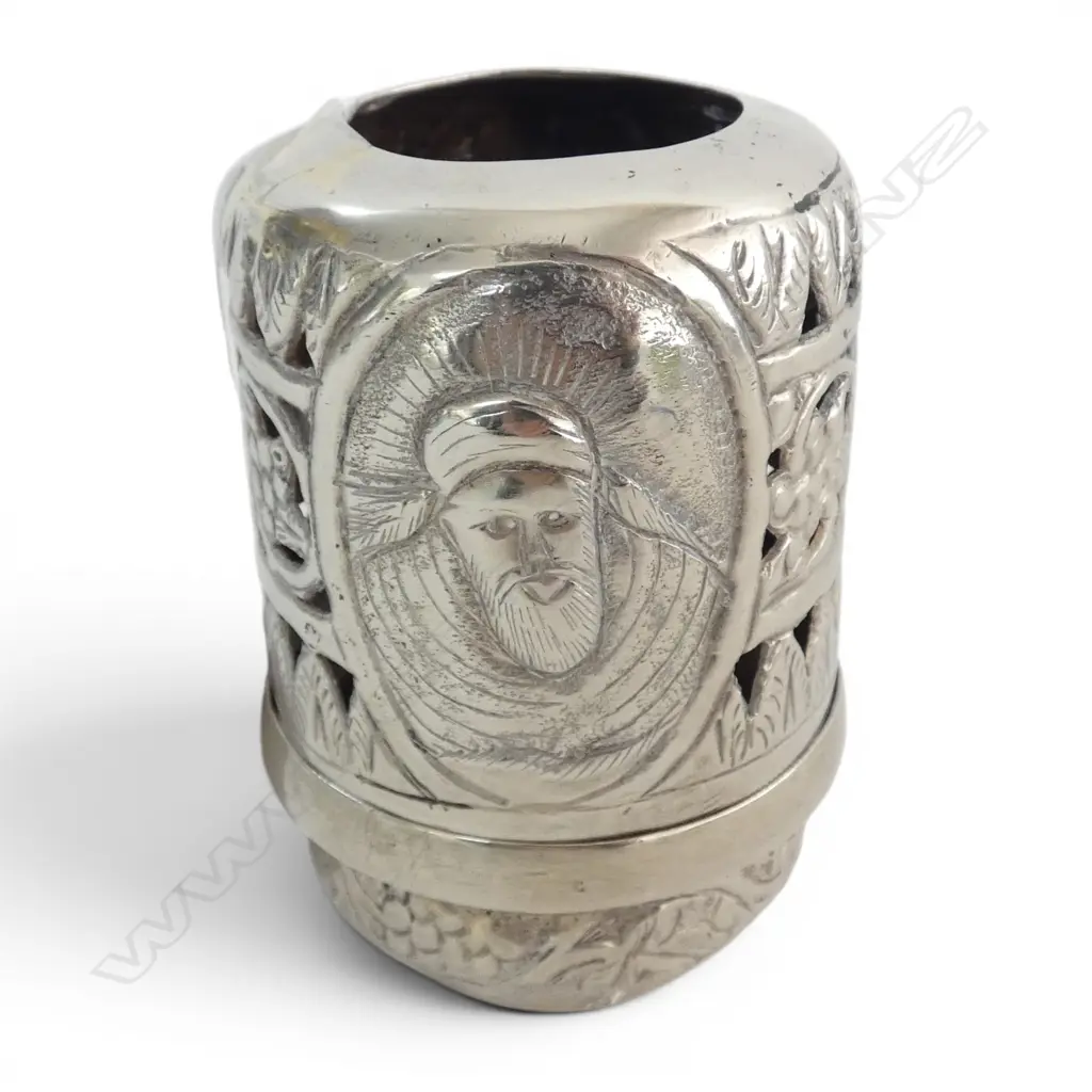 INDIAN SILVER PLATE  PARSI CANDLE HOLDER. NOTE: NOT SILVER Image 1++
