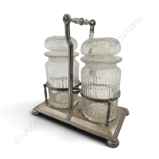 VINTAGE SILVER PLATE 2 JAR PICKLE SET H.205mm