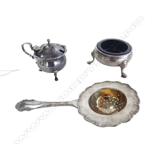 STG SILVER SALT, LONDON 1777 64gms, 800 SILVER SIFTER 32gms, EP CONDIMENT