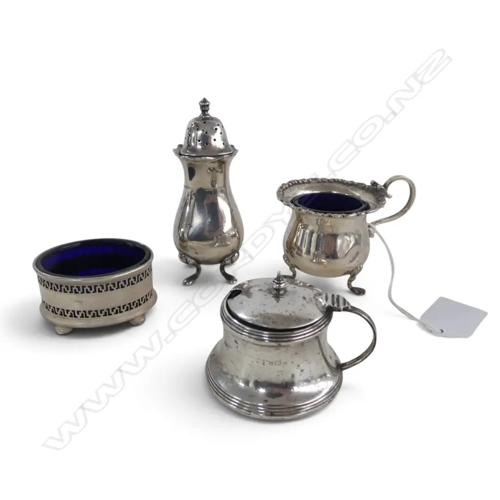 4 S/SILVER CONDIMENTS SILVER WEIGHT 155GMS LID MISSING OFF MUSTART POT Image 1++