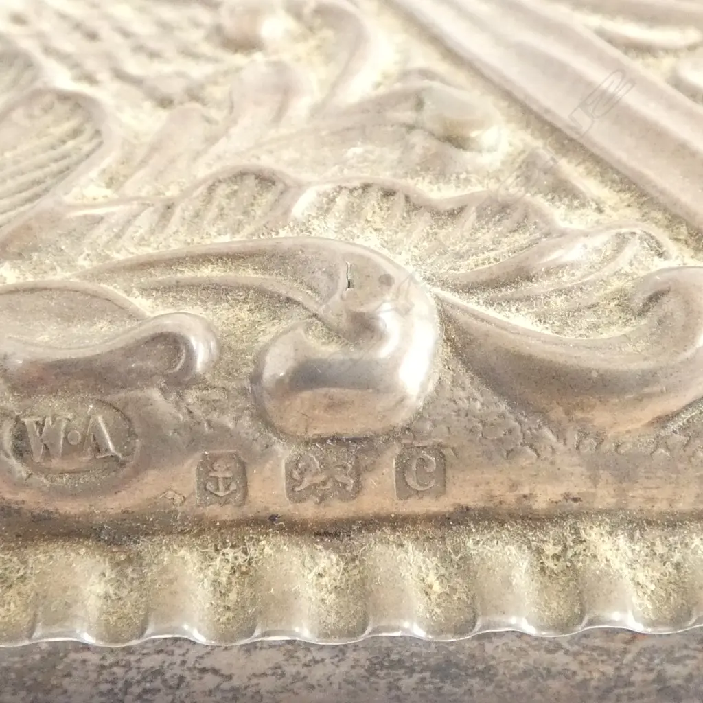 2 FANCY EDWARDIAN EMBOSSED SILVER TOPPED VANITY BOXES: Birmingham 1902. 1 w small crack and faults. Silver = 61gms Image 1++
