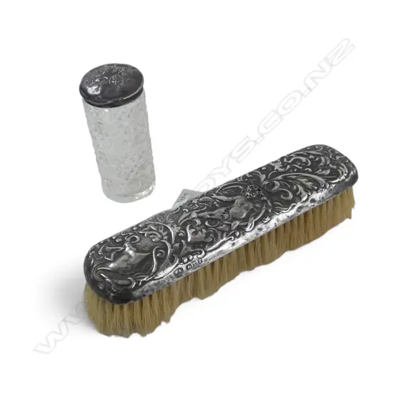 S/SILVER TOPPED DRESSING TABLE BOTTLE & CLOTHES BRUSH