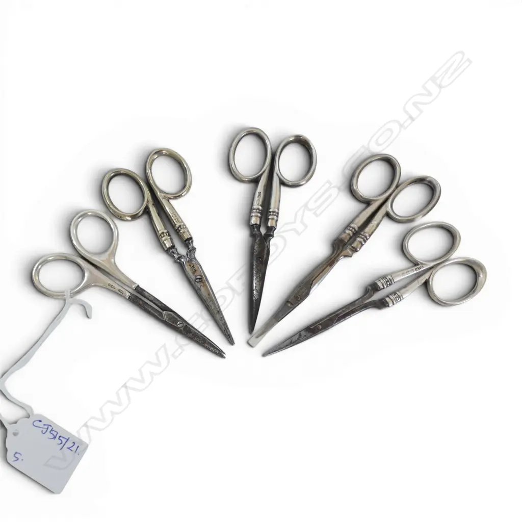 5 PRS SCISSORS, STG SILVER HANDLES L.120mm Image 1++