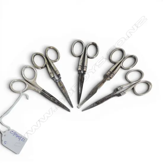 5 PRS SCISSORS, STG SILVER HANDLES L.120mm
