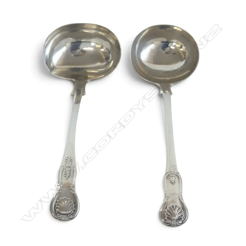 2 VICTORIAN STG SILVER KING PATTERN LADELS, EDINBURGH 1861 & LONDON 1853, 120gms Image 1++