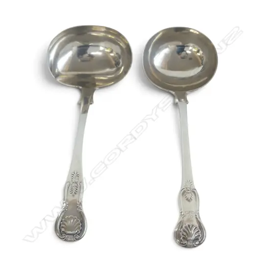 2 VICTORIAN STG SILVER KING PATTERN LADELS, EDINBURGH 1861 & LONDON 1853, 120gms
