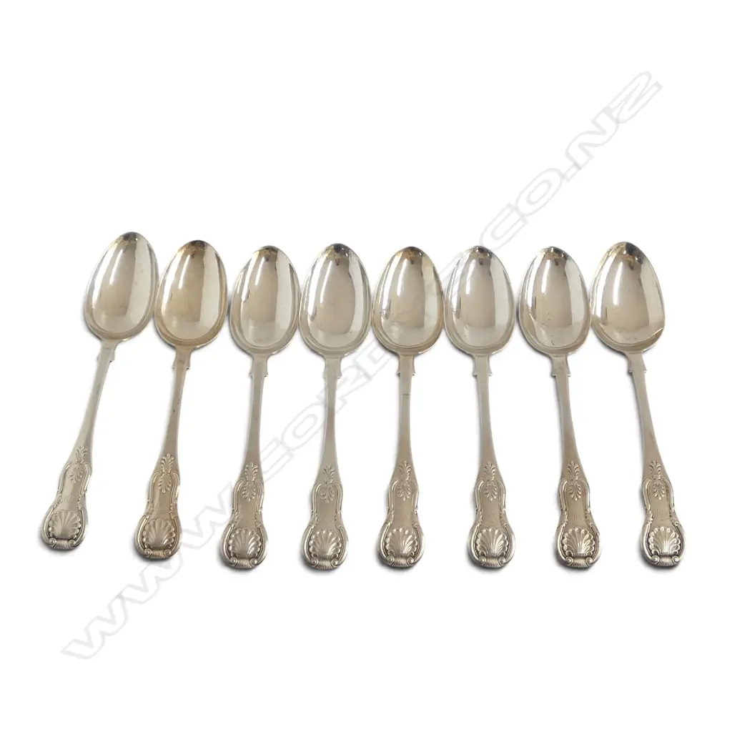 8 VICTORIAN STG SILVER TABLE SPOONS, EDINBURGH 1846, 597gms 1 with faults Image 1++