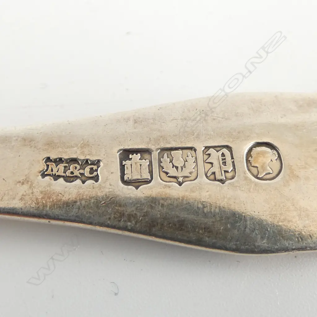 8 VICTORIAN STG SILVER TABLE SPOONS, EDINBURGH 1846, 597gms 1 with faults Image 1++