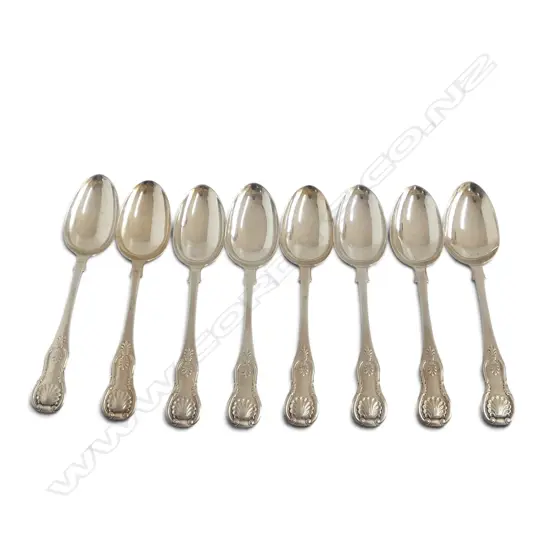 8 VICTORIAN STG SILVER TABLE SPOONS, EDINBURGH 1846, 597gms 1 with faults