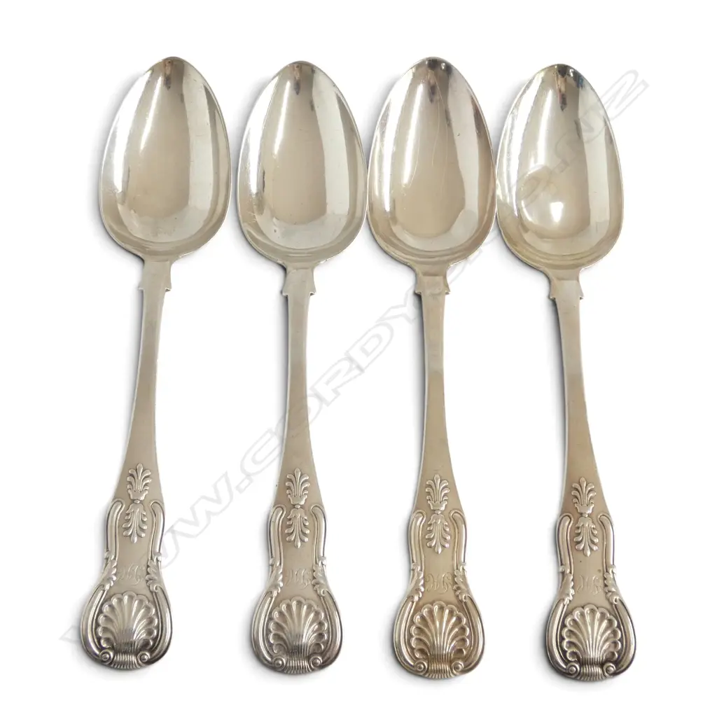 4 VICTORIAN STG SILVER TABLE SPOONS, EDINBURGH 1854, 274gms Image 1++