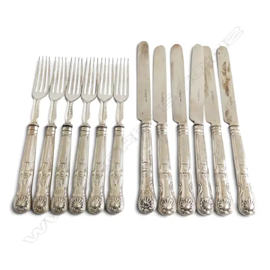 VICTORIAN SET OF 12 FRUIT KNIVES & FORKS knives w. silver blade & handle, fork handles silver 278gms knives only