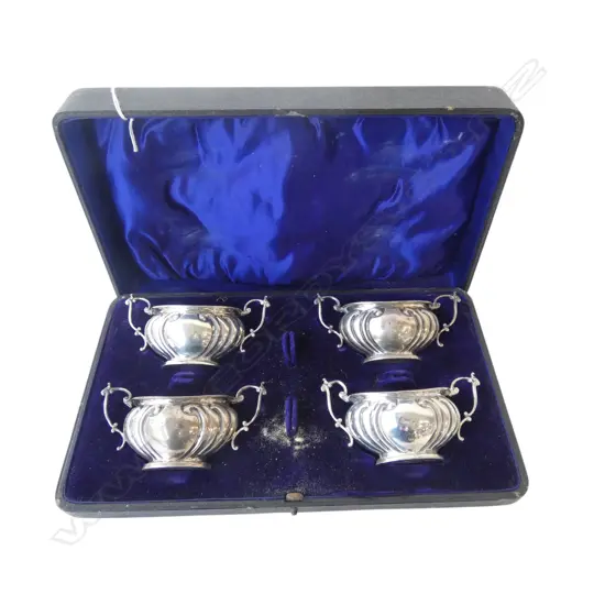 CASED 4 PCE STG SILVER SALT SET, BIRMINGHAM 1904, 210gms