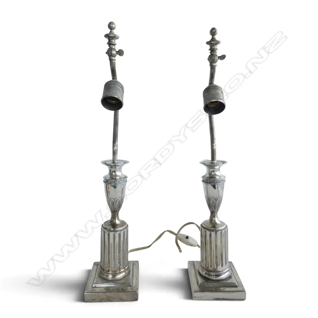 PR 1822 dated GERMAN SILVER CANDLESTICKS CONVERTED TO TABLE LAMPS H.260mm Image 1++