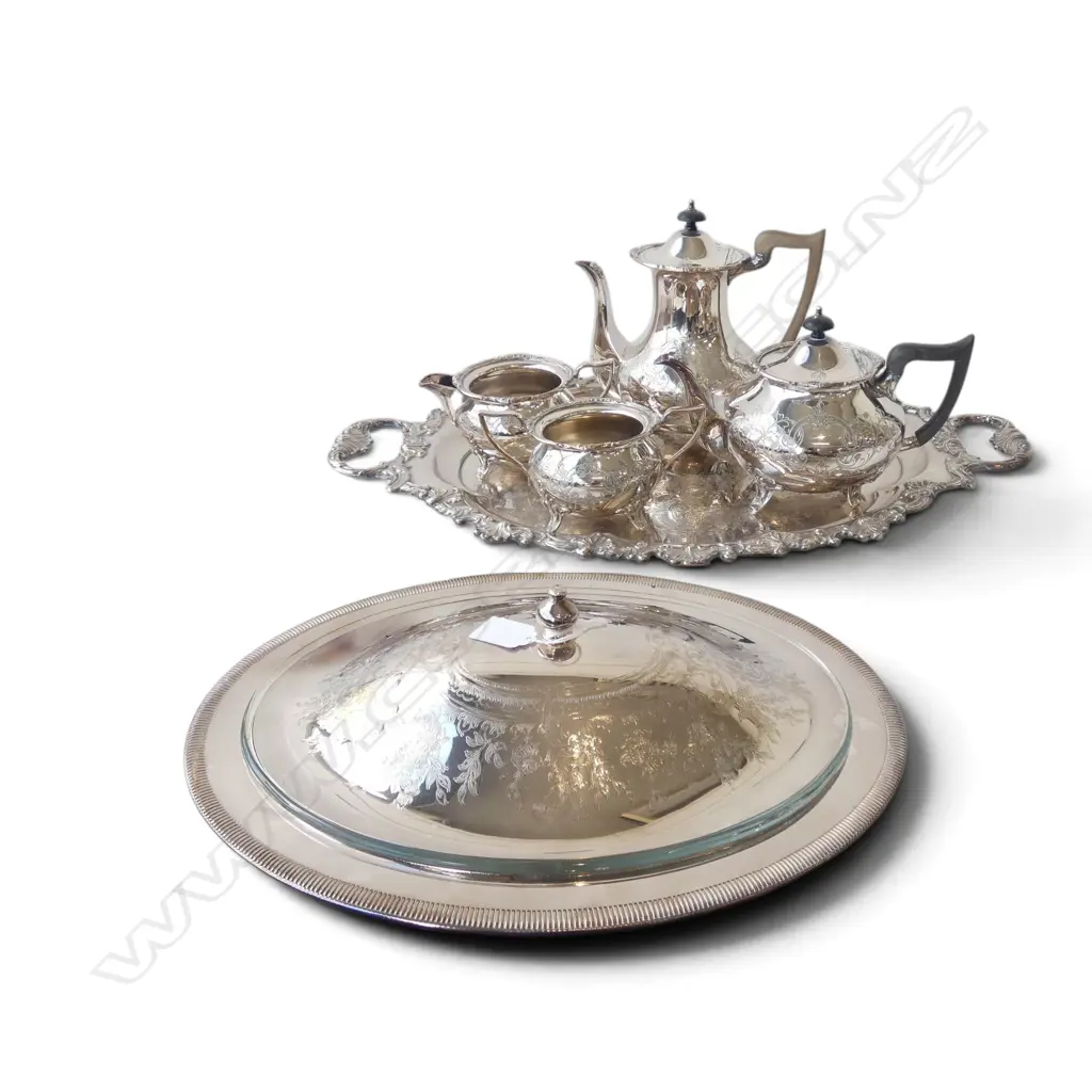 ASST. SILVER PLATE; LARGE TRAY, TEA & COFFEE POTS etc Image 1++