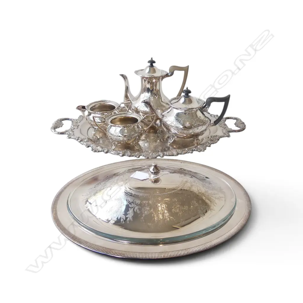ASST. SILVER PLATE; LARGE TRAY, TEA & COFFEE POTS etc Image 1++