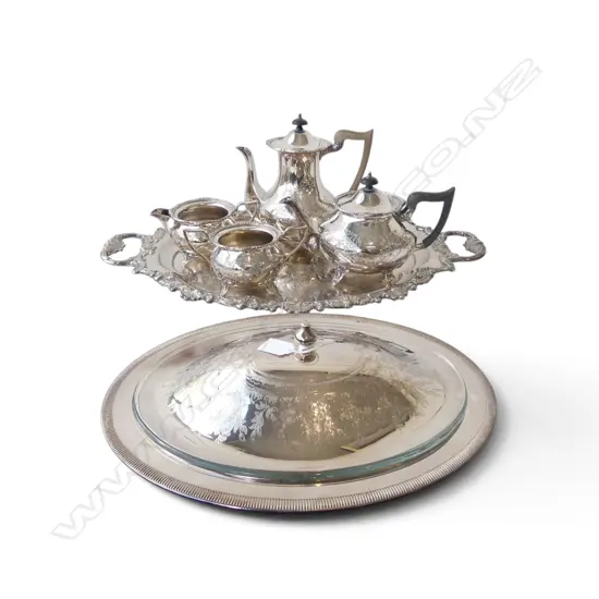 ASST. SILVER PLATE; LARGE TRAY, TEA & COFFEE POTS etc