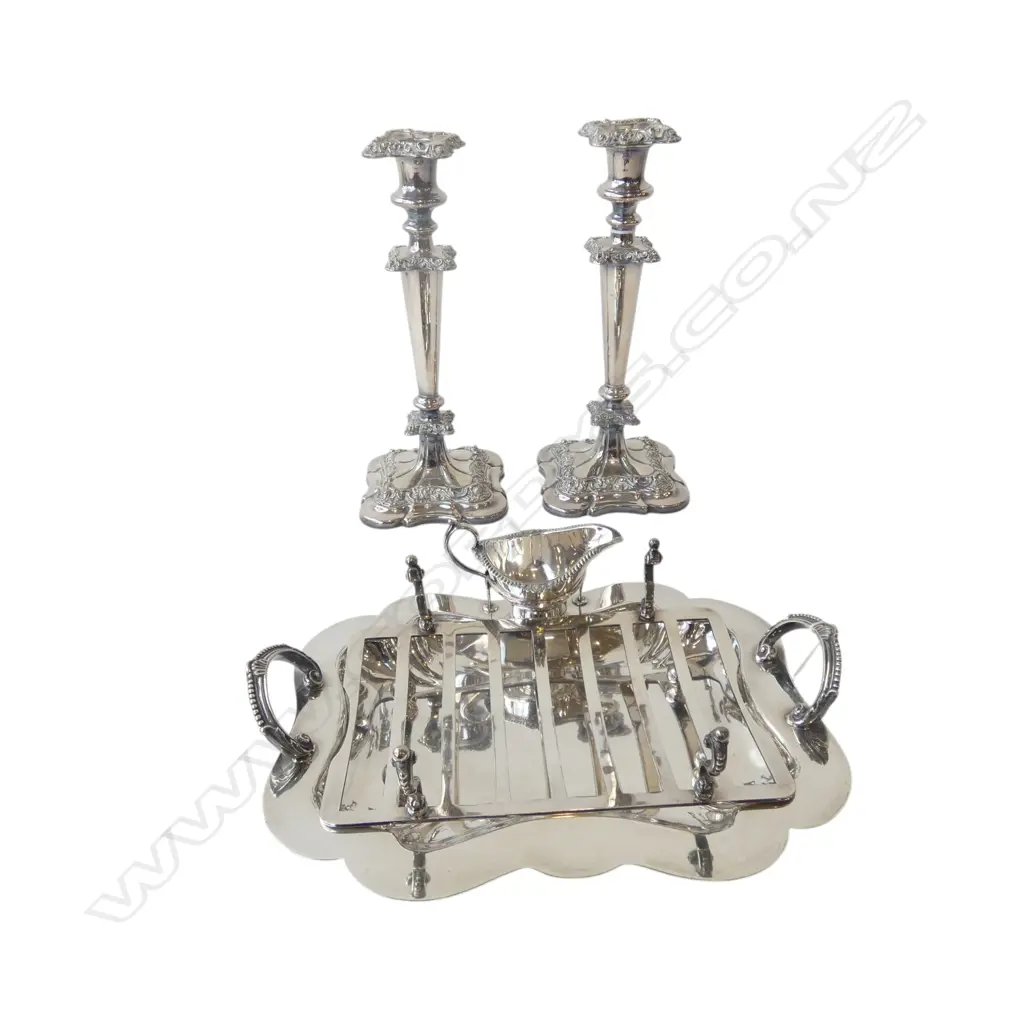 PR SILVER PLATE CANDLESTICKS H.310mm + ASPARAGUS SERVING TRAY  Image 1++