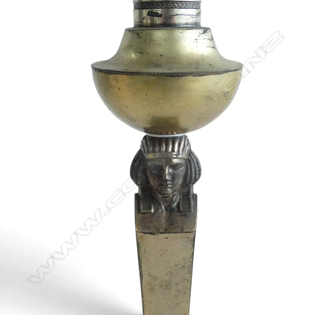 GERMAN SILVER Egyptianesque CANDLESTICK 19th/20thC converted to table lamp. Base H.250mm, double headed eagle over 13 'lothige' to either side of makers hallmark. Stamped maker's mark for Johann Heinrich Philipp Schott. '13' stamped mark denotes purity of 81.25% Image 1++