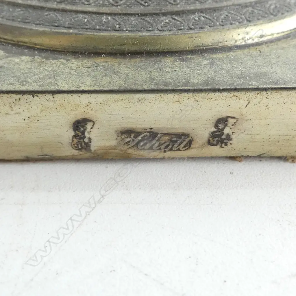 GERMAN SILVER Egyptianesque CANDLESTICK 19th/20thC converted to table lamp. Base H.250mm, double headed eagle over 13 'lothige' to either side of makers hallmark. Stamped maker's mark for Johann Heinrich Philipp Schott. '13' stamped mark denotes purity of 81.25% Image 1++