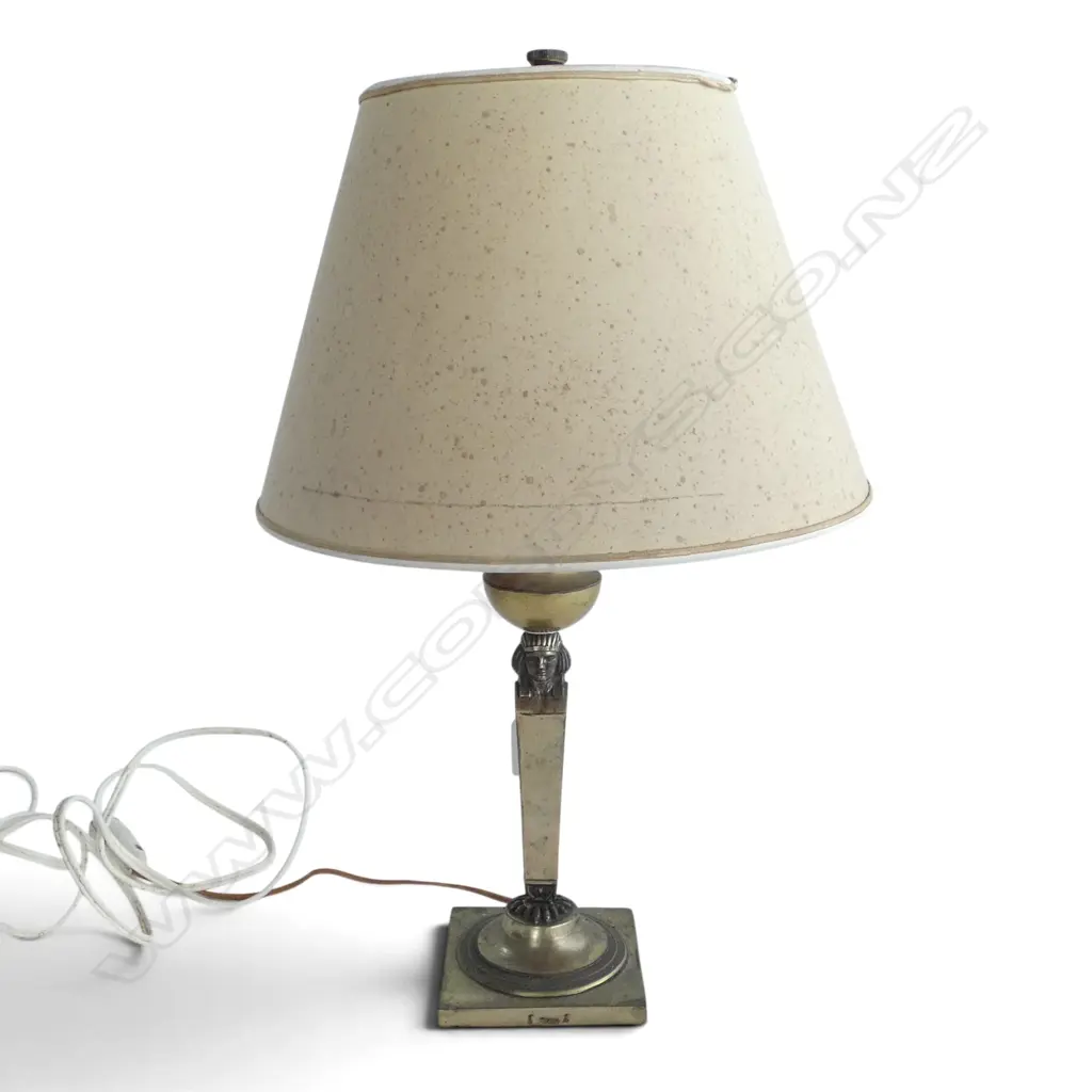 GERMAN SILVER Egyptianesque CANDLESTICK 19th/20thC converted to table lamp. Base H.250mm, double headed eagle over 13 'lothige' to either side of makers hallmark. Stamped maker's mark for Johann Heinrich Philipp Schott. '13' stamped mark denotes purity of 81.25% Image 1++