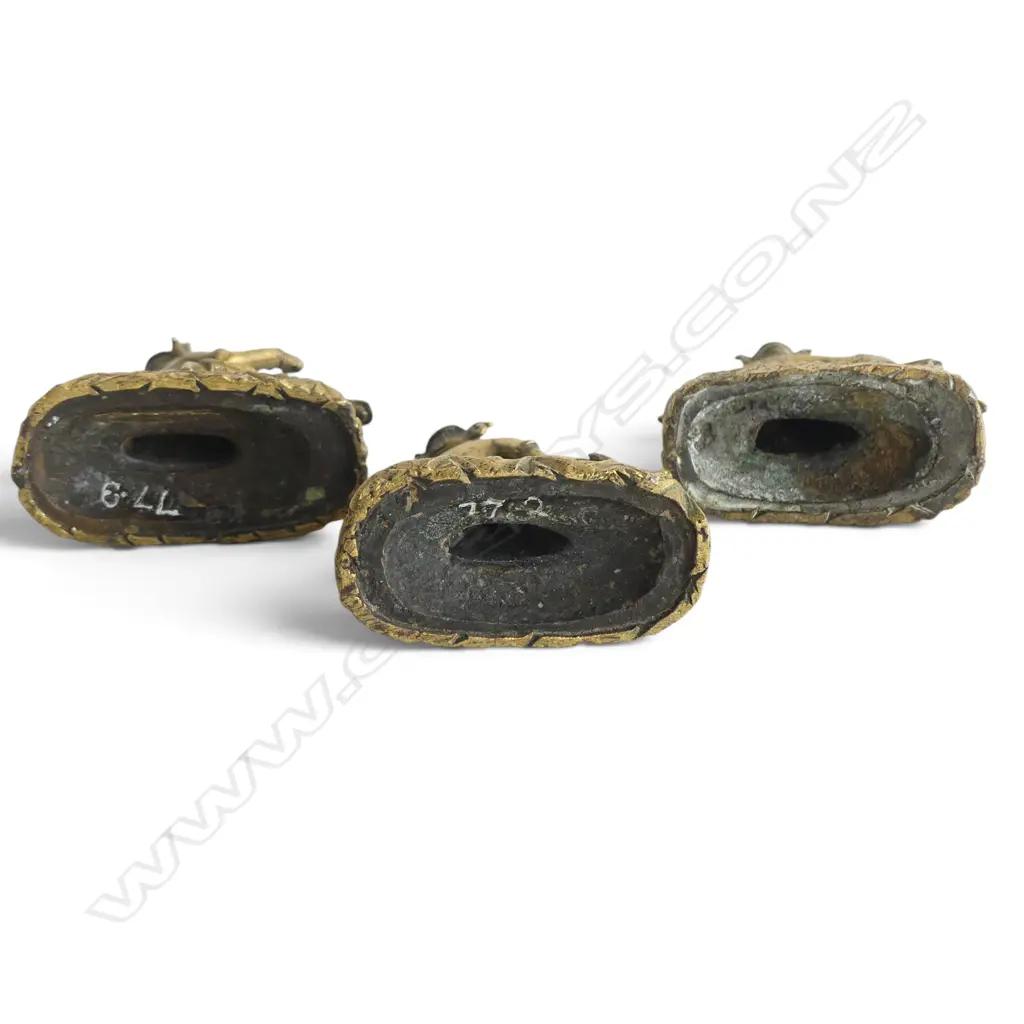 3 INDIAN GILT METAL FIGURES ON ANIMALS H.60mm Image 1++