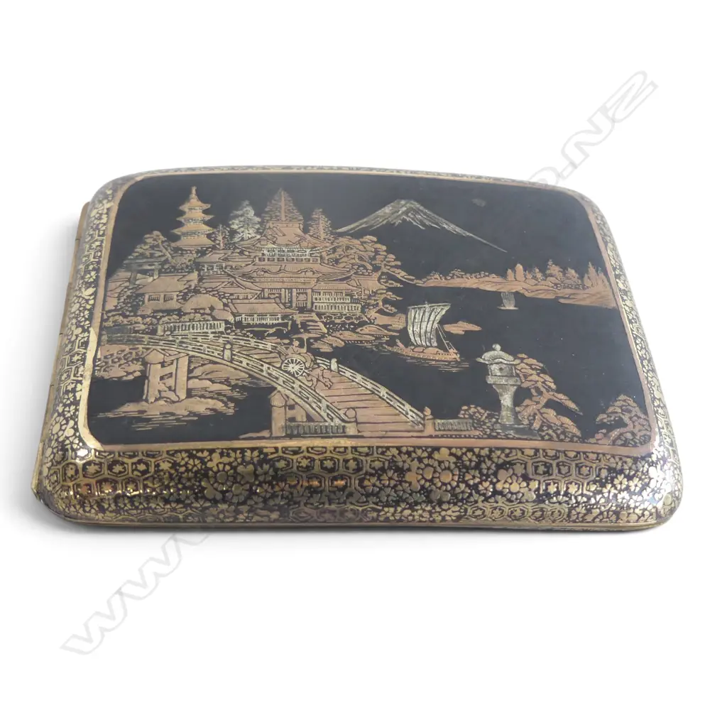 JAPANESE DAMASCENE CIGARETTE CASE WITH INTRICATE DESIGN L110MM Image 1++